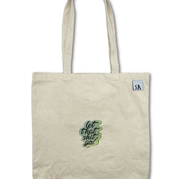 Let That Shit Go Green Embroidered Tote Bag - Beige - Picture 1 of 5